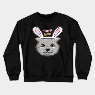 A Grey Cat has Easter Bunny Ears on his Head Cat Easter Crewneck Sweatshirt